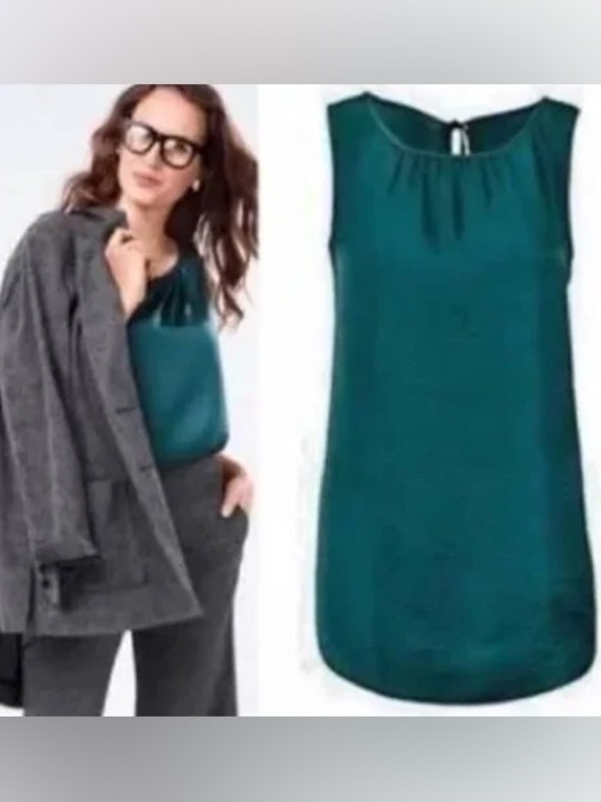 CAbi Tops - CABI Turquoise Sleeveless Satin Blouse Tunic Top Size S Small